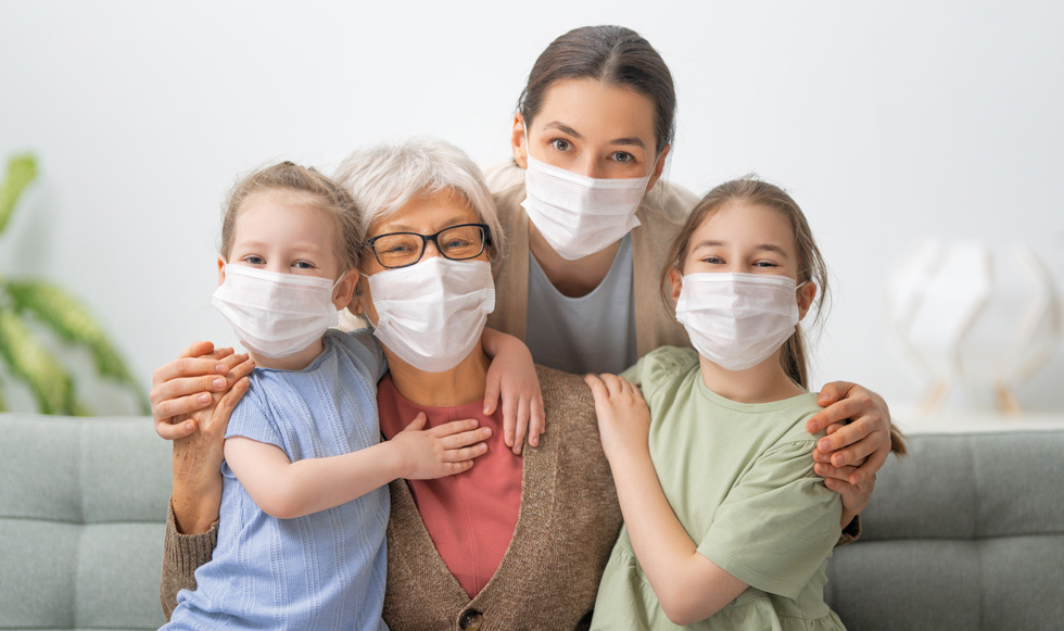 A family wearing masks.